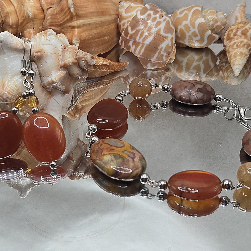 Elegant Handmade Earthy Multi-Stone Bracelet and Earring Set